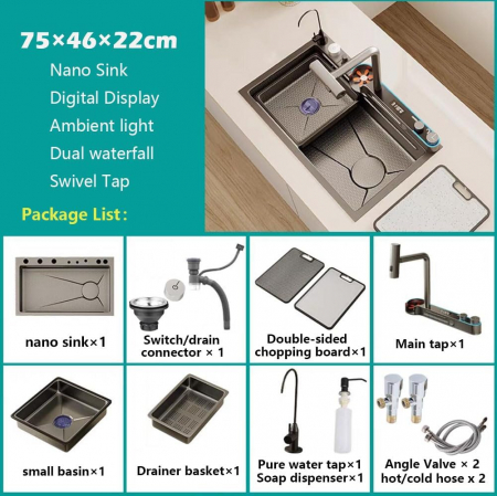 Chiuveta Bucatarie Multifunctionala Glimma, Culoare Gri, Otel Inoxidabil [9]