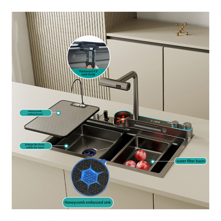 Chiuveta Bucatarie Multifunctionala Glimma, Culoare Gri, Otel Inoxidabil [16]