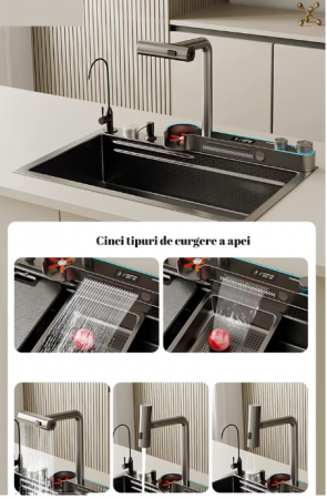 Chiuveta Bucatarie Multifunctionala Glimma, Culoare Gri, Otel Inoxidabil [3]