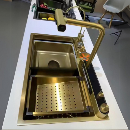 Chiuveta Bucatarie Multifunctionala Glimma, Culoare Gold, Otel Inoxidabil [3]
