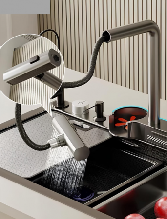 Chiuveta Bucatarie Multifunctionala Glimma, Culoare Gri, Otel Inoxidabil [5]