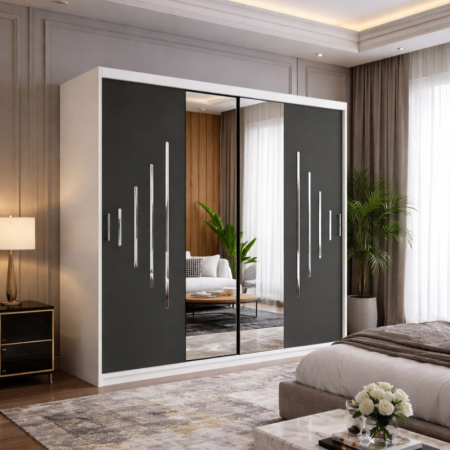 Dulapuri / Dressinguri - Dressing VOLA 200 Alb cu Usi Gri si Accente SILVER