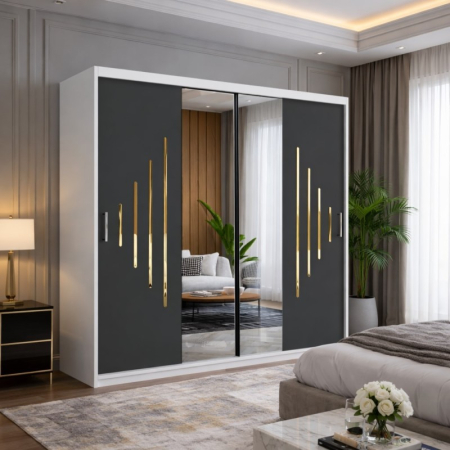 Dulapuri / Dressinguri - Dressing VOLA 200 Alb Cu Usi Gri Si Accente GOLD