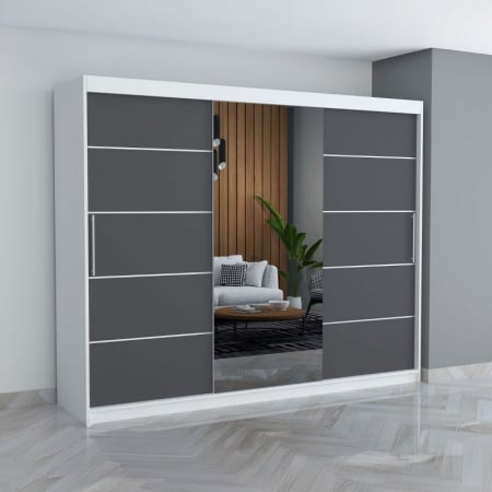 Dulapuri / Dressinguri - Dulap C02 Alb/Gri  250CM Lungime
