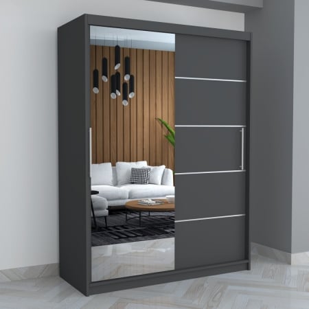 Dulapuri / Dressinguri - Dulap A01 Gri cu Oglinda, 150cm Lungime