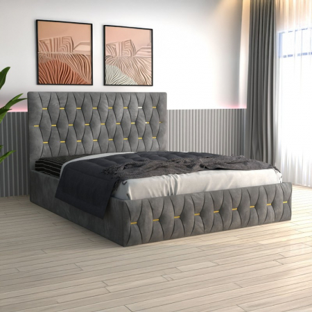 Paturi - Pat Eric  Tapițat din Catifea cu Saltea 180x200 cm 20cm grosime