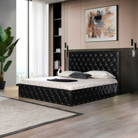 Paturi - Pat Complet Tapitat Otto Negru 160x200cm Cu Saltea 160x200cm