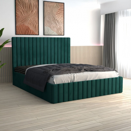 Paturi - Pat Luca Tapițat din Catifea Verde cu Saltea 180x200 cm 20cm grosime