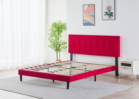 Pat Malaga Complet Tapitat Catifea, Culoare Rosu, 160x200cm, Saltea Ortopedica 20cm inclusa [1]