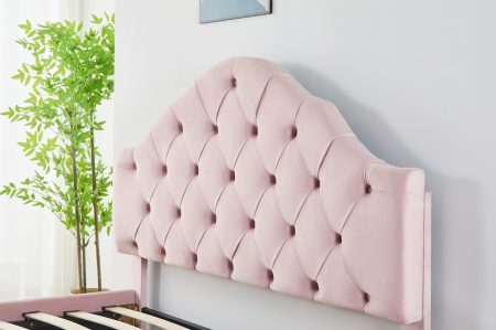 Pat Tapițat Catifea Roz 140x200 cm cu Somieră si Saltea Inclusă – Cod FB-227 [1]