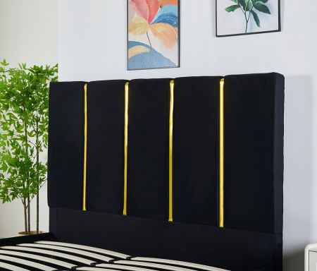 Pat Tapițat Catifea Negru 160x200 cm cu Somieră si Saltea  Inclusă – Cod LB-214 [1]