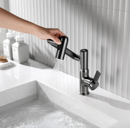 Robinet Rotativ Gri, S01, cu afișaj digital pentru apă caldă și rece, design cu braț mecanic, rotație tridimensională  la 1080° [7]