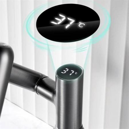 Robinet Rotativ Negru, S01, cu afișaj digital pentru apă caldă și rece, design cu braț mecanic, rotație tridimensională  la 1080° [6]