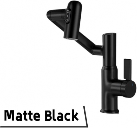 Robinet Rotativ Negru, S01, cu afișaj digital pentru apă caldă și rece, design cu braț mecanic, rotație tridimensională  la 1080° [4]