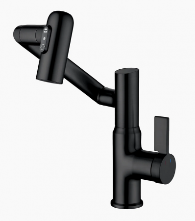 Robinet Rotativ Negru, S01, cu afișaj digital pentru apă caldă și rece, design cu braț mecanic, rotație tridimensională  la 1080° [1]