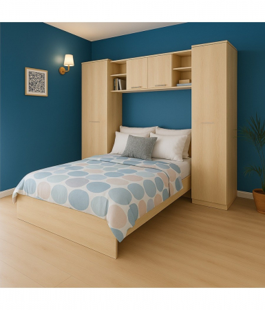 Mobila Dormitor - Set Dormitor Giulia, Pat 140 X 200, Saltea Inclusa, Culoare Sonoma