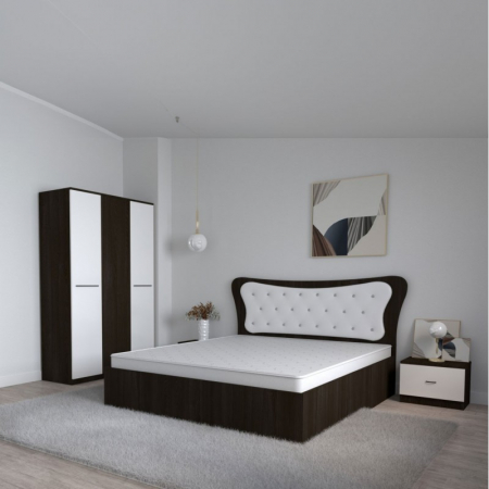 Mobila Dormitor - Set Mobila De Dormitor Dante H Wenge/Alb, pat 160x200cm,  dulap 124x187cm, noptiere