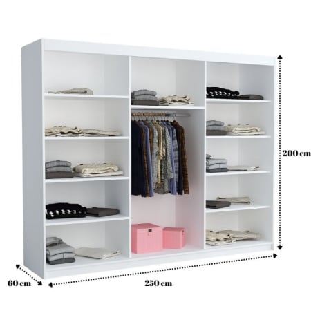 Set Mobila De Dormitor Sofia, pat tapitat 180x200cm, dulap 250cm, 2 noptiere si saltea 180x200cm [2]