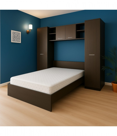 Mobila Dormitor - Set Dormitor Giulia, Pat 140 X 200, Saltea Inclusa, Culoare Wenge