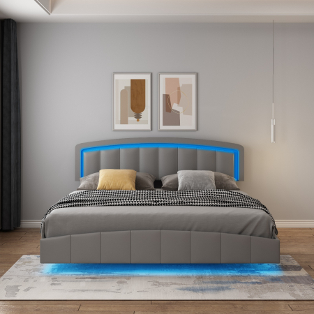 Pat B01 Tapitat Piele Ecologica 160x200cm, cu iluminare LED integrata, Gri [1]