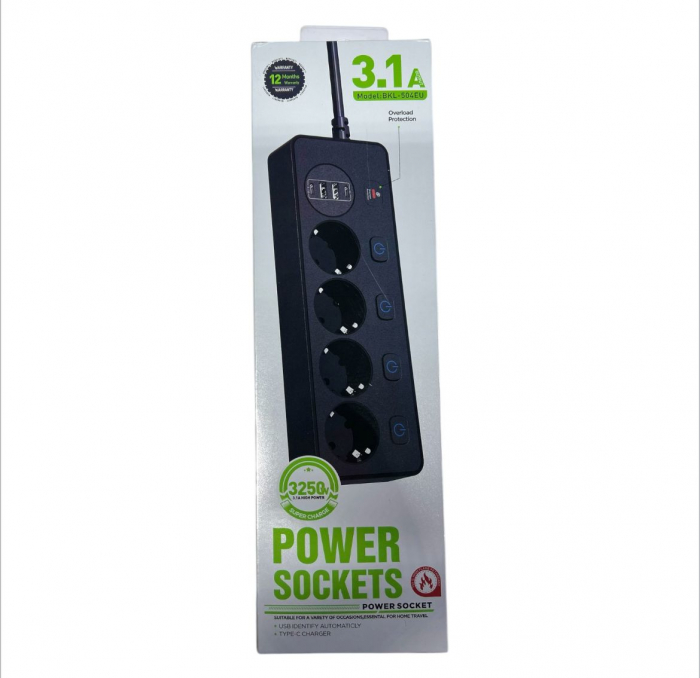 Prelungitor 2M 4 Prize usb 4 3250W BKL-504​​​​​​​ THO​​​​​​​ [5]