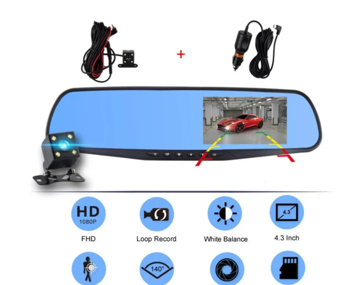 Camera Auto Oglinda Dubla Fata Spate, Rezolutie HD, Ecran 3.5 Inch, Unghi 170 Grade [2]