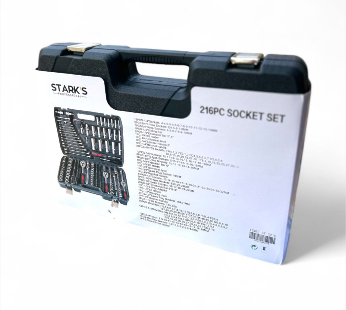 Trusă de scule profesională 216 piese – chei tubulare, clichet, biți, accesorii [8]