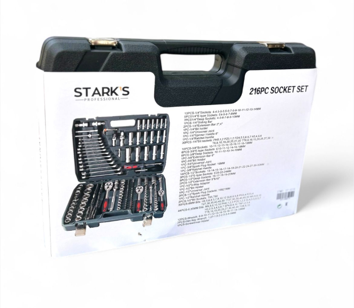 Trusă de scule profesională 216 piese – chei tubulare, clichet, biți, accesorii [9]