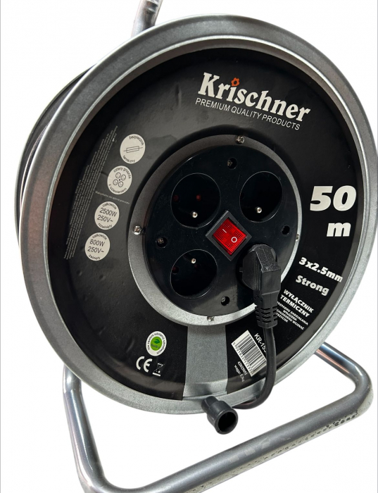 Prelungitor Rola curent Metal 50M 3X2,5 2500W,Krischner [3]