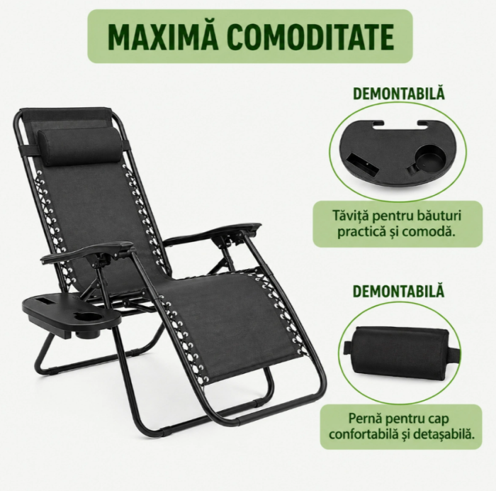 Sezlong pentru gradina metalic pliabil negru max 120 kg, 160x65x92 cm​​​​​​​ Breckner Germany [8]