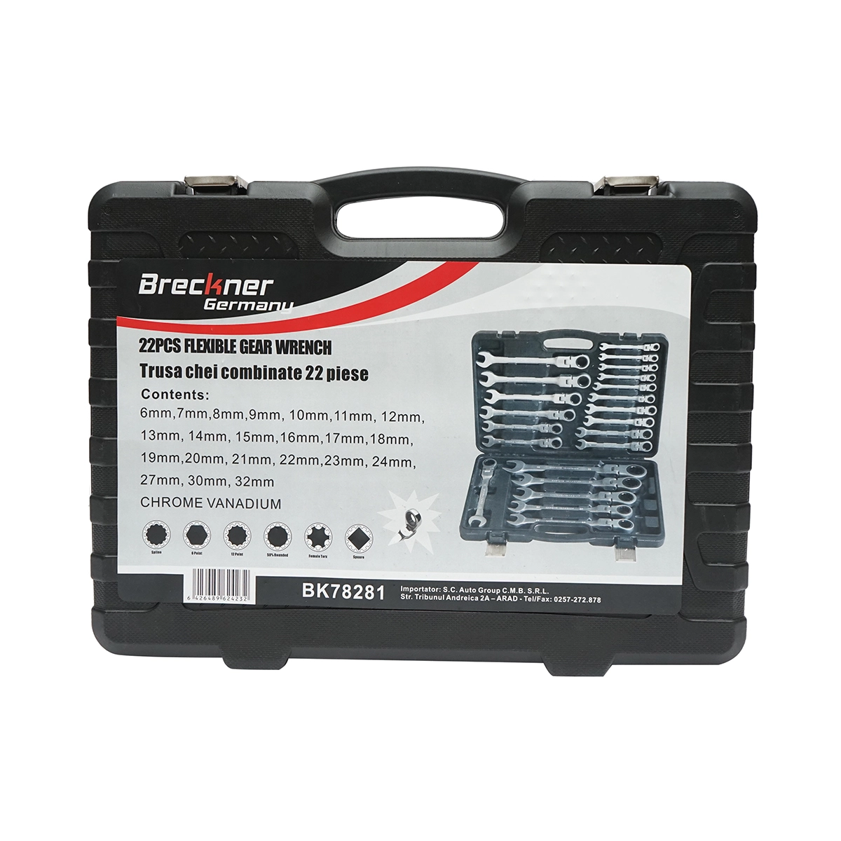 Trusă de scule profesională set 22 chei combinate cu clichet articulat CrV 6–32 mm Breckner Germany [2]