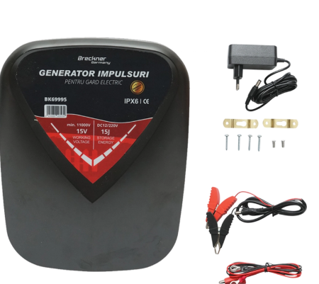 Gard Electric - Aparat generator de impulsuri 15 Joule, 12V/220V, 100 km pentru gard electric IPX6 Breckner Germany