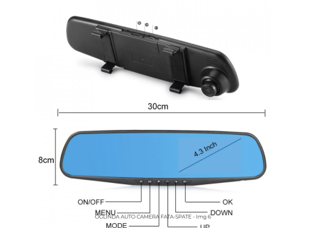 Camera Auto Oglinda Dubla Fata Spate, Rezolutie HD, Ecran 3.5 Inch, Unghi 170 Grade [4]