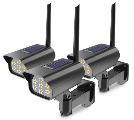 Lampi Solare&Proiectoare - Set 3 bucati Camera Led Solara Falsa cu Senzor de Miscare si Telecomanda, Lampa Stradala