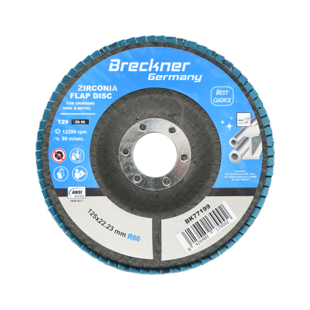 Disc lamelar abraziv cu zirconiu pentru polizat metal inox P60, 125mm Breckner Germany