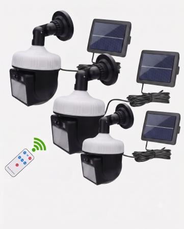 Lampi Solare&Proiectoare - Set 3 bucati Lampa Solara Tip Camera Rotativa 360 Grade cu Panou Separata si Senzor de Miscare