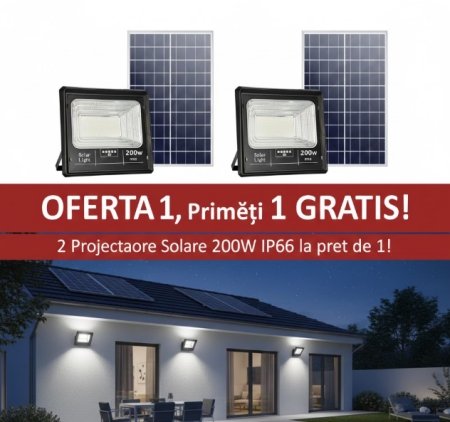 Set 2x Proiector Solar 200w IP 66 cu panou solar Jortan  [1]