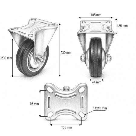 Roata Fixa Carucior Industriala 200x44 mm  [2]