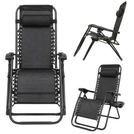 Sezlong pentru gradina metalic pliabil negru max 120 kg, 160x65x92 cm​​​​​​​ Breckner Germany [0]