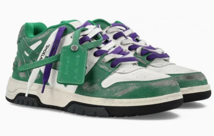 OFF-WHITE Out Of Office OOO Low Tops Green White Vintage Distressed Leather [2]