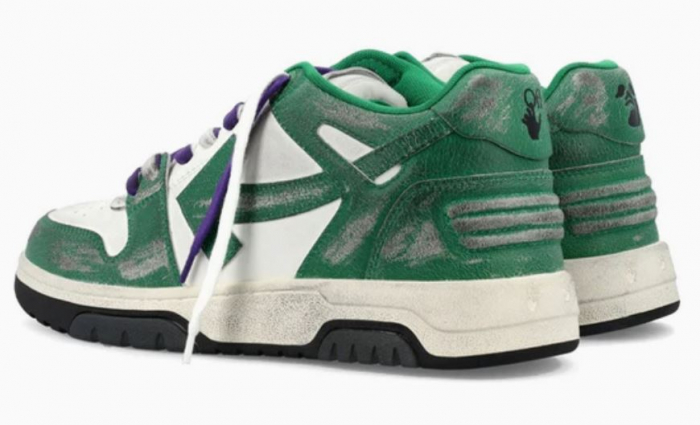 OFF-WHITE Out Of Office OOO Low Tops Green White Vintage Distressed Leather [3]