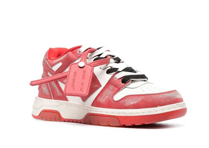 OFF-WHITE Out Of Office OOO Low Tops Red White Vintage Distressed Leather [2]