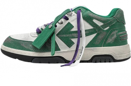 OFF-WHITE Out Of Office OOO Low Tops Green White Vintage Distressed Leather [0]