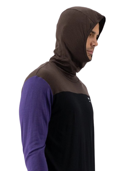 Bluza De Corp Merino Mons Royale Powder Hood LS Logo Violet Cedar Black [5]