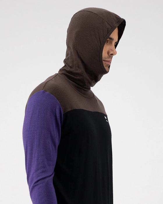 Bluza de Corp Merino Mons Royale M Powder Hood LS Logo Violet/Cedar/Black [3]