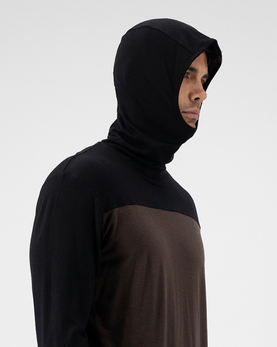 Bluza de corp merino Mons Royale M Yotei Powder Hood LS Logo Cedar Black [2]