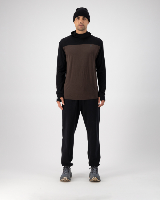 Bluza de corp merino Mons Royale M Yotei Powder Hood LS Logo Cedar Black [3]