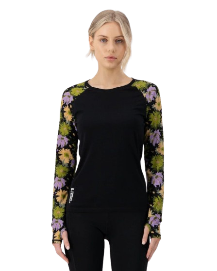 Bluza De Corp Merino Mons Royale W Bella LS AOP Alpine Bloom Black [1]