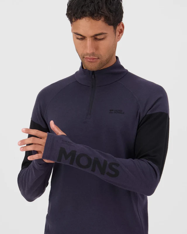 Mons Royale Olympus 1/4 Zip Merino férfi aláöltözet felső 9 Iron/Black [4]