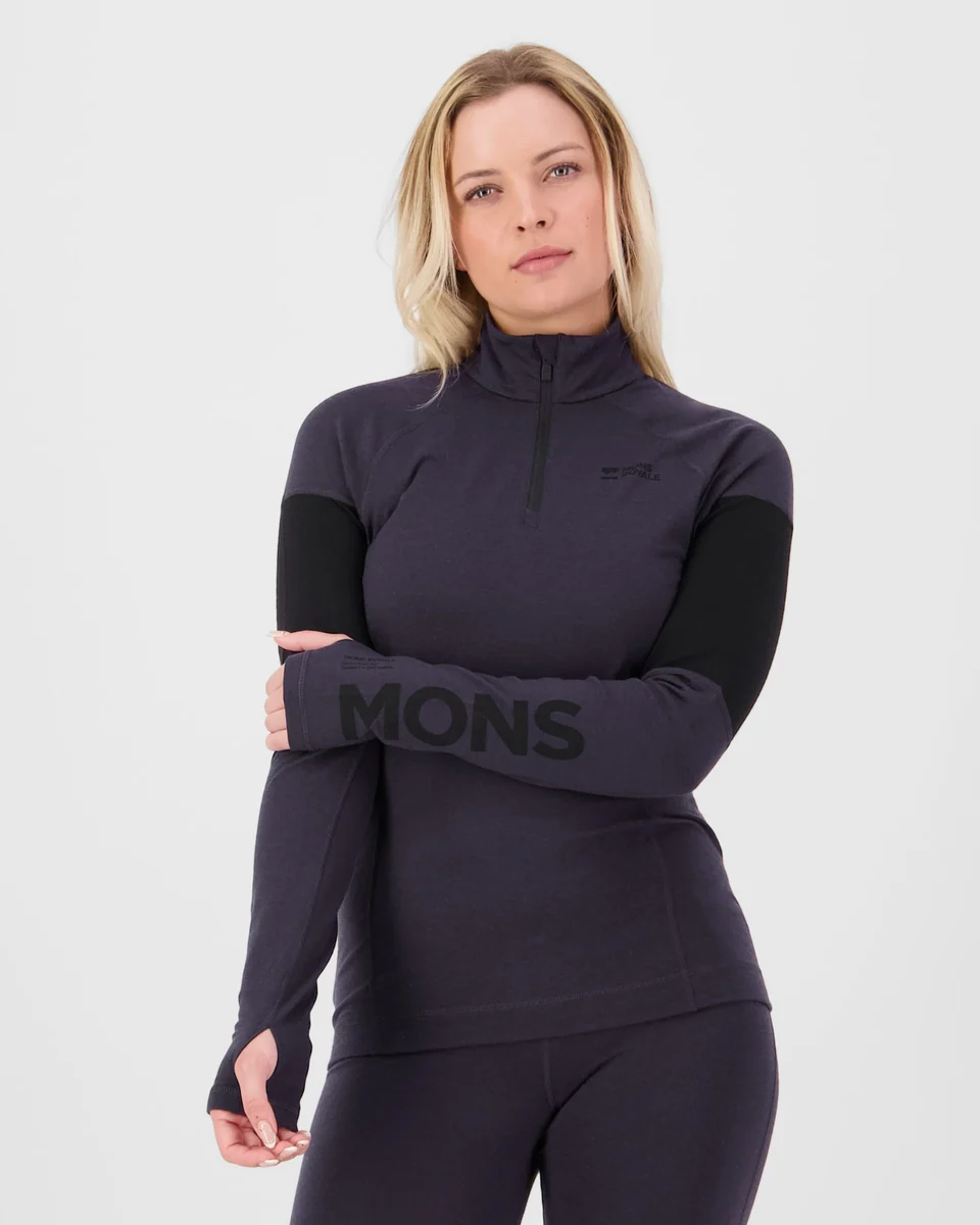 Mons Royale Olympus 1/4 Zip Merino női aláöltözet felső 9 Iron/Black [2]